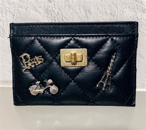 chanel aged calfskin lucky charms reissue card holder black|Chanel Black Quilted Aged Calfskin Lucky Charms 2.55 Reissue .